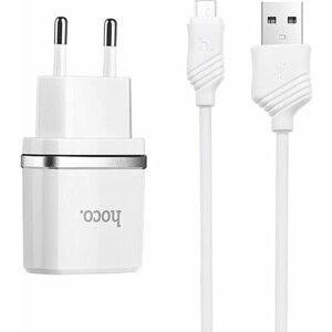 Сетевое зарядное устройство USB Hoco C11 1000mAh + кабель MicroUSB белый