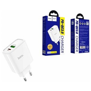 Сетевое зарядное устройство USB/Type-C Hoco C57A (3.1А, QC3.0, PD) (белое)