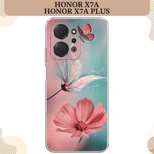 Силиконовый чехол "Бабочка и цветок" на Honor X7A/X7A Plus / Хонор X7A/Х7А Плюс