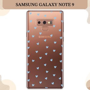 Силиконовый чехол "Голубый сердечки" на Samsung Galaxy Note 9 / Самсунг Галакси Ноте 9, прозрачный