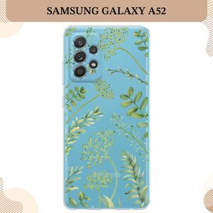 Силиконовый чехол "Green Leaves" на Samsung Galaxy A52/A52s / Самсунг Галакси А52/A52s, прозрачный
