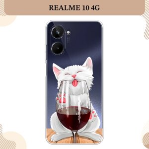 Силиконовый чехол "Кот с бокалом" на Realme 10 4G / Реалми 10 4G, прозрачный