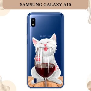 Силиконовый чехол "Кот с бокалом" на Samsung Galaxy A10 / Самсунг Галакси А10, прозрачный