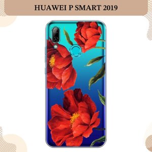Силиконовый чехол "Красные маки" на Huawei P Smart 2019/Honor 10 Lite / Хуавей П Смарт 2019, прозрачный