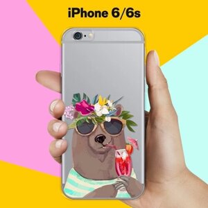 Силиконовый чехол Медведь с коктейлем на Apple iPhone 6/iPhone 6S