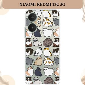 Силиконовый чехол "Милые котики" на Xiaomi Redmi 13C 5G/Redmi 13R 5G/Poco M6 5G / Сяоми Редми 13C 5G/Редми 13R 5G/Поко М6 5G, прозрачный