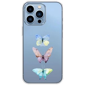 Силиконовый чехол на Apple iPhone 13 Pro / Айфон 13 Про Акварельные бабочки, прозрачный