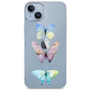 Силиконовый чехол на Apple iPhone 14 Plus / Айфон 14 Плюс Акварельные бабочки, прозрачный