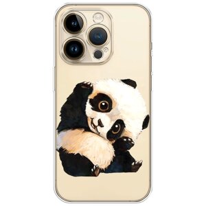 Силиконовый чехол на Apple iPhone 14 Pro Max / Айфон 14 Про Макс "Большеглазая панда", прозрачный