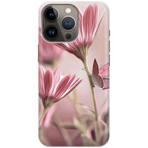 Силиконовый чехол на Apple iPhone 14 Pro Max / Эпл Айфон 14 Про Макс с рисунком "Бабочка на розовом цветке"