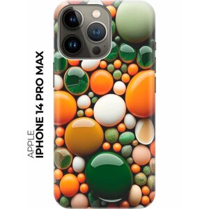 Силиконовый чехол на Apple iPhone 14 Pro Max / Эпл Айфон 14 Про Макс с рисунком "Оранжевые и зеленые камушки"