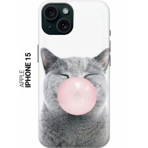 Силиконовый чехол на Apple iPhone 15 / Эпл Айфон 15 с рисунком "Кот с жевачкой"