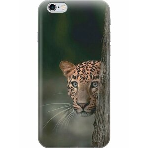 Силиконовый чехол на Apple iPhone 6s / 6 / Эпл Айфон 6 / 6с с рисунком "Подглядывающий леопард"