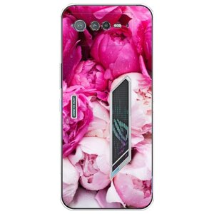 Силиконовый чехол на Asus ROG Phone 6 / Асус Рог Фон 6 Пионы розово-белые