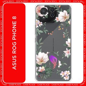 Силиконовый чехол на Asus ROG Phone 8 / Асус Рог Фон 8 Beautiful white flowers, прозрачный