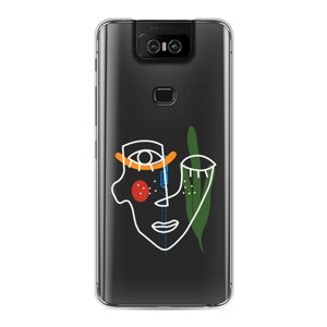 Силиконовый чехол на Asus Zenfone 6 ZS630KL / Асус Зенфон 6 ZS630KL "Минималистичный принт белый", прозрачный