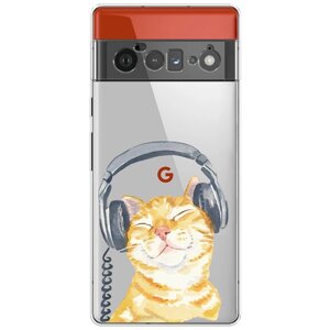Силиконовый чехол на Google Pixel 6 Pro / Гугл Пиксель 6 Pro "Кот меломан", прозрачный