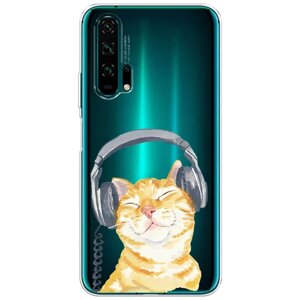 Силиконовый чехол на Honor 20 Pro / Хонор 20 Про "Кот меломан", прозрачный