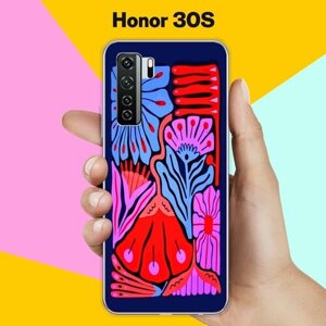 Силиконовый чехол на Honor 30S Цветы на синем / для Хонор 30С