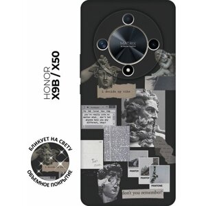 Силиконовый чехол на Honor X9b / X50 с принтом "Античные стикеры" матовый черный