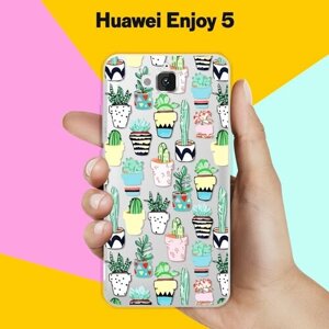 Силиконовый чехол на Huawei Enjoy 5 Узор из кактусов / для Хуавей Энжой 5