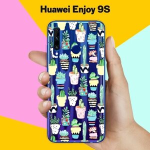 Силиконовый чехол на Huawei Enjoy 9S Узор из кактусов / для Хуавей Энжой 9С