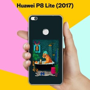 Силиконовый чехол на Huawei P8 Lite 2017 Тигр в ванной / для Хуавей П8 Лайт (2017)