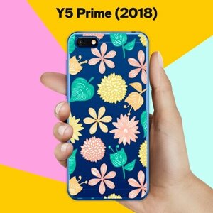 Силиконовый чехол на Huawei Y5 Prime 2018 Узор из цветов / для Хуавей У5 Прайм 2018
