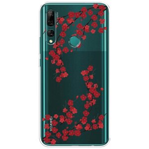 Силиконовый чехол на Huawei Y9 Prime 2019 / Хуавей Y9 Прайм 2019 "Красная сакура", прозрачный