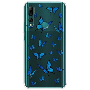 Силиконовый чехол на Huawei Y9 Prime 2019 / Хуавей Y9 Прайм 2019 "Синие бабочки", прозрачный