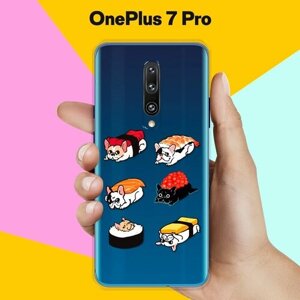 Силиконовый чехол на OnePlus 7 Pro Суши из мопсов / для ВанПлас 7 Про