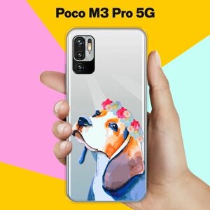 Силиконовый чехол на Poco M3 Pro 5G Бигль с цветами / для Поко М3 Про 5 Джи