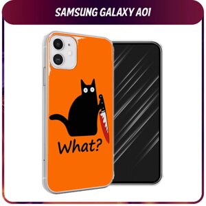 Силиконовый чехол на Samsung Galaxy A01 / Самсунг Галакси A01 "Котик с ножом", прозрачный