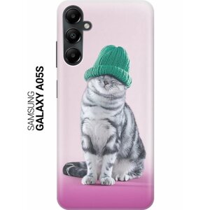Силиконовый чехол на Samsung Galaxy A05s / Самсунг А05с с рисунком "Кот в зеленой шапке"