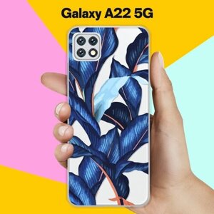Силиконовый чехол на Samsung Galaxy A22 5G Синие листья / для Самсунг Галакси А22 5 Джи