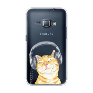 Силиконовый чехол на Samsung Galaxy J1 2016 / Самсунг Галакси J1 2016 "Кот меломан", прозрачный