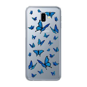 Силиконовый чехол на Samsung Galaxy J6 Plus 2018 / Самсунг Галакси J6 Плюс "Синие бабочки", прозрачный