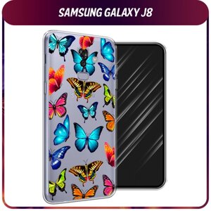 Силиконовый чехол на Samsung Galaxy J8 / Самсунг Галакси J8 "Разные бабочки", прозрачный