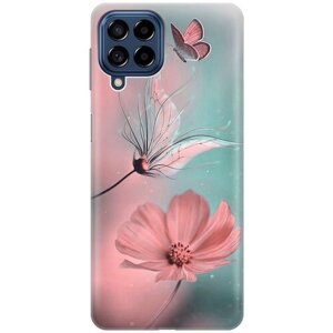 Силиконовый чехол на Samsung Galaxy M53 5G, Самсунг М53 5г с принтом "Бабочка и цветы"