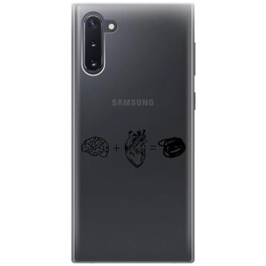 Силиконовый чехол на Samsung Galaxy Note 10, Самсунг Ноут 10 с 3D принтом "Brain Plus Heart" прозрачный