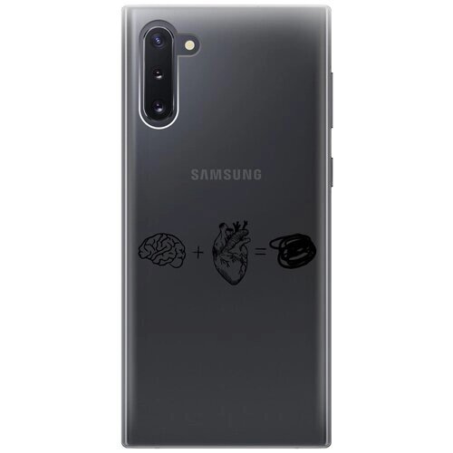 Силиконовый чехол на Samsung Galaxy Note 10, Самсунг Ноут 10 с 3D принтом "Brain Plus Heart" прозрачный