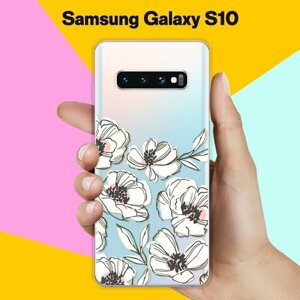 Силиконовый чехол на Samsung Galaxy S10 Белые цветы / для Самсунг Галакси С10