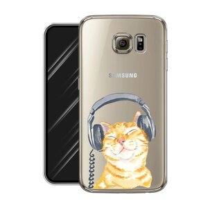 Силиконовый чехол на Samsung Galaxy S6 edge / Самсунг Галакси S6 edge "Кот меломан", прозрачный