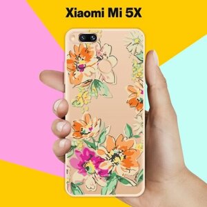 Силиконовый чехол на Xiaomi Mi 5X Оранжевые цветы / для Сяоми Ми 5 Икс