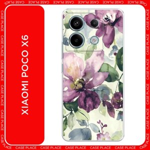 Силиконовый чехол на Xiaomi Poco X6 / Поко X6 Сиреневые цветы-акварель