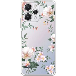 Силиконовый чехол на Xiaomi Redmi 12 / Сяоми Редми 12 Beautiful white flowers, прозрачный