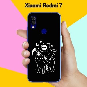 Силиконовый чехол на Xiaomi Redmi 7 Череп и кот / для Сяоми Редми 7