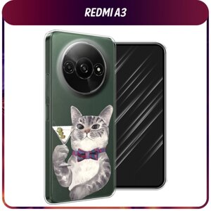 Силиконовый чехол на Xiaomi Redmi A3/A3x/Poco C61 / Сяоми Редми А3/A3x/Поко С61 "Кот джентльмен", прозрачный