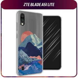 Силиконовый чехол на ZTE Blade A51 lite/A5 (2020) / ЗТЕ Блэйд А51 Лайт/A5 (2020) Закат в снежных горах", прозрачный