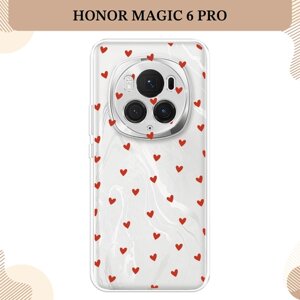 Силиконовый чехол "Red hearts" на Honor Magic 6 Pro / Хонор Меджик 6 Про, прозрачный